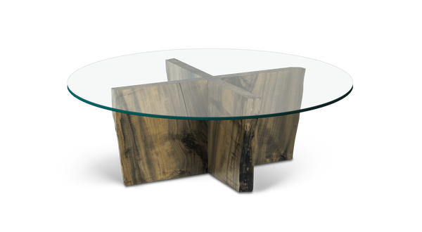 1208 Round Glass Coffee Table with 2-piece Maple Interlocking Base