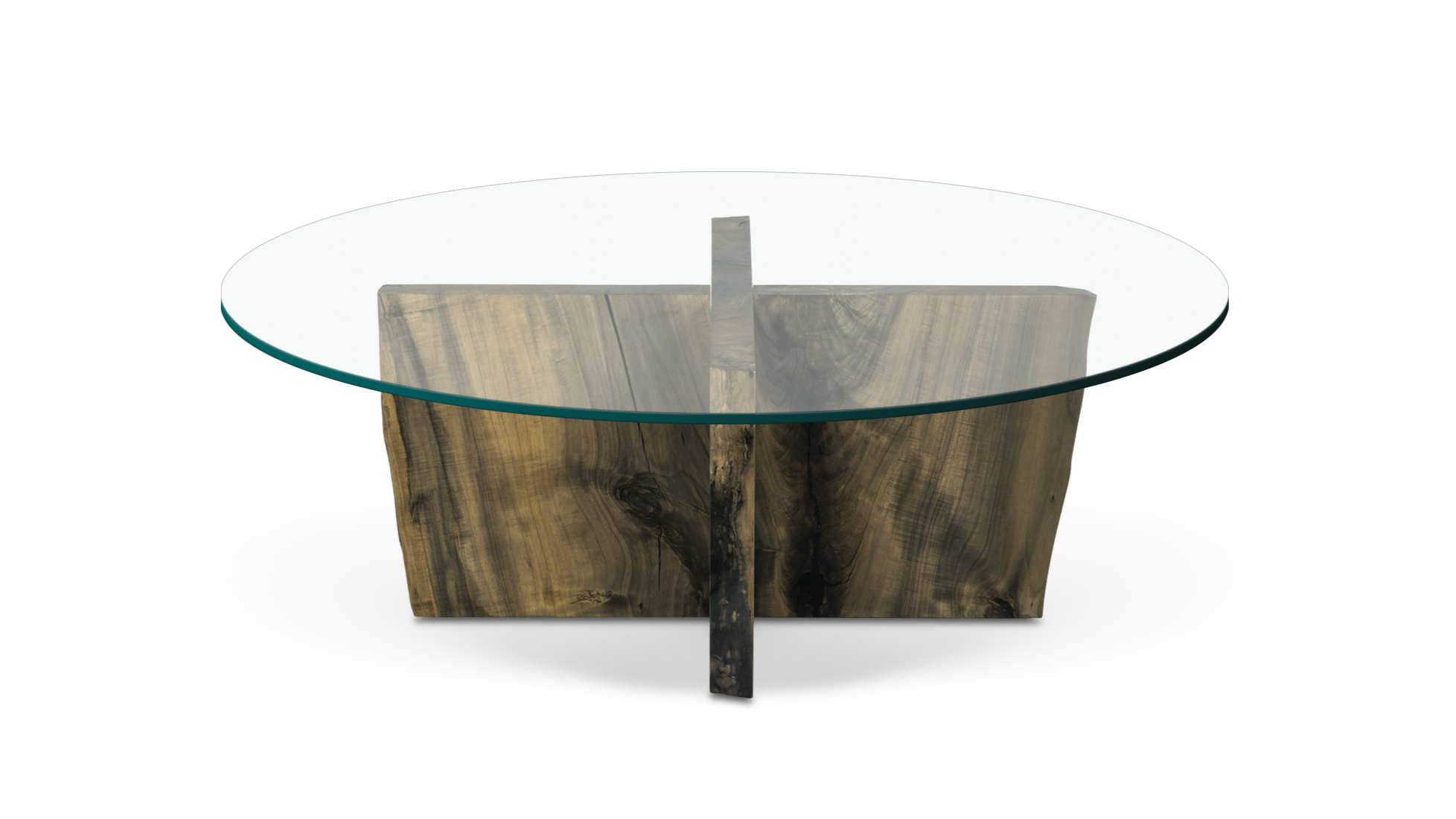 1208 Round Glass Coffee Table with 2piece Maple Interlocking Base