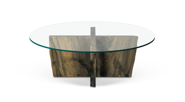 1208 Round Glass Coffee Table with 2-piece Maple Interlocking Base