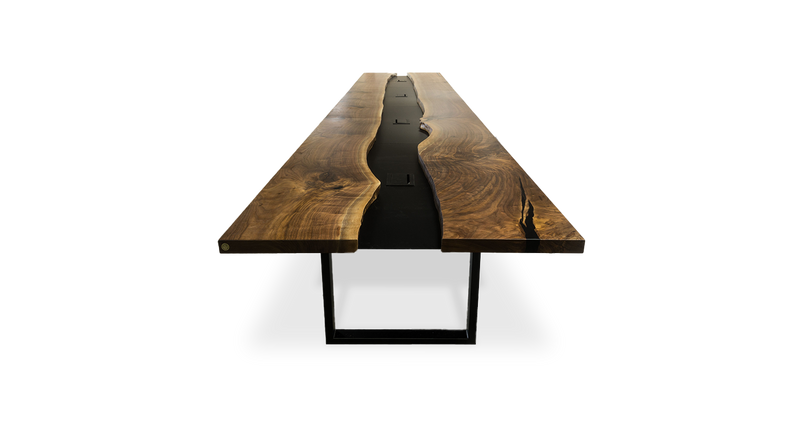 1194 Walnut Straight Edge Conference Table with Metal Trough River Table 264" x 48"