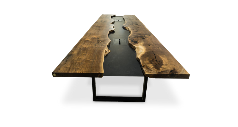 1187 Walnut Straight Edge Conference Table with Metal Trough 192" x 51"