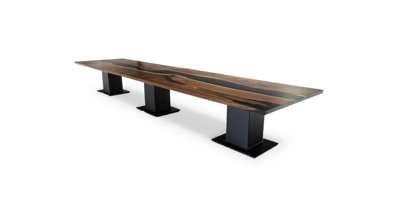 1188 Walnut Straight Edge Conference Table with Epoxy River 216" x 51"