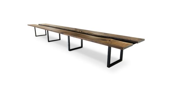 1194 Walnut Straight Edge Conference Table with Metal Trough River Table 264" x 48"