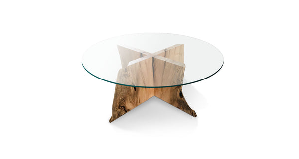 1170 Round Glass Coffee Table with 2-piece Maple Interlocking Base