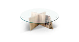 1170 Round Glass Coffee Table with 2-piece Maple Interlocking Base