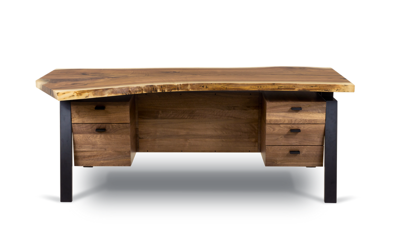 1124 Walnut Live Edge Floating Top Executive Desk 80" x 36"