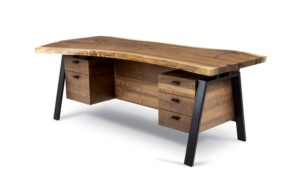 1124 Walnut Live Edge Floating Top Executive Desk 80" x 36"