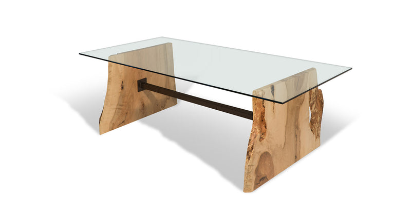 1067 Maple Live Edge Planar Base Glass Table 84" x 42"