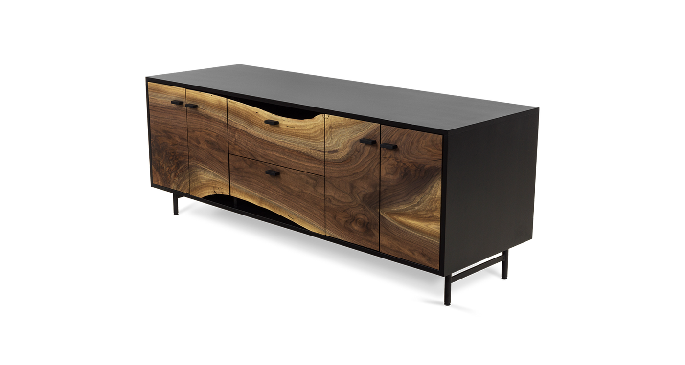 1110 Walnut Live Edge Solid Face Credenza 72
