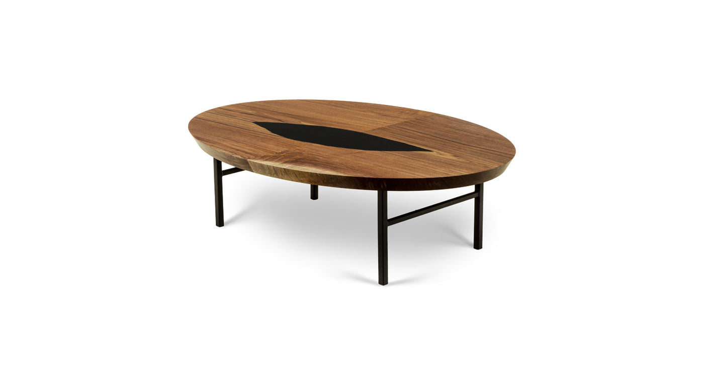1758 Silver Grade Straight Edge Walnut Bookmatch Oval Coffee Table