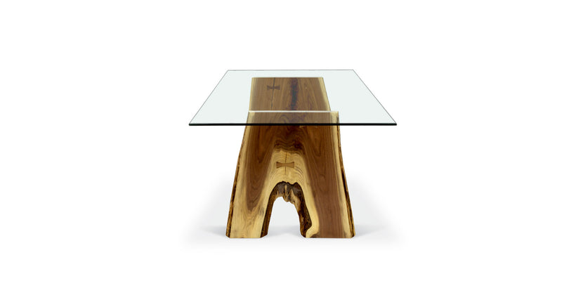 1134 Walnut Live Edge Planar Base Glass Table