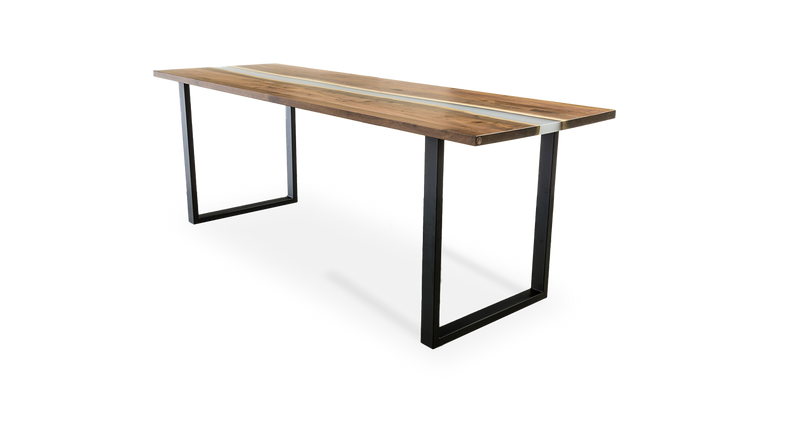 1058 Walnut Straight Edge Bar Table with Smoke Epoxy River 108" x 36"