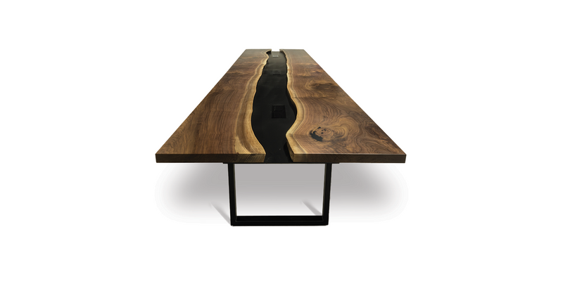 1038 Walnut Straight Edge Conference Table with Metal Trough 252" x 51"