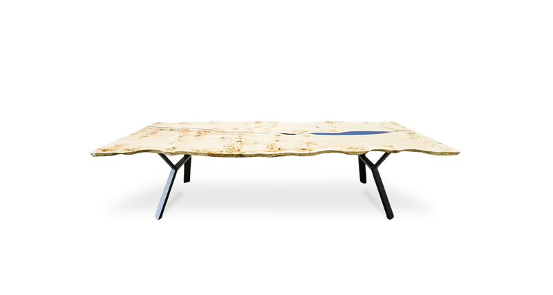 1031 Aquaeous Mappa Burl Conference Table 115" x 44"