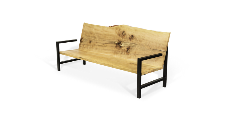 1180 Maple Live Edge Sofa and Olive Cushions 84" x 25.5"