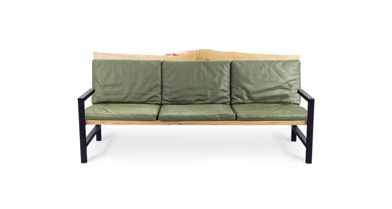1180 Maple Live Edge Sofa and Olive Cushions 84" x 25.5"