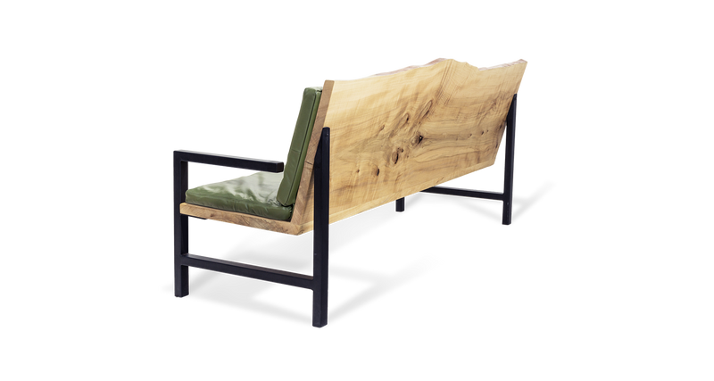1180 Maple Live Edge Sofa and Olive Cushions 84" x 25.5"