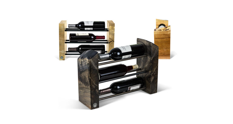 Oak Straight Edge 3-Bottle Wine Holder