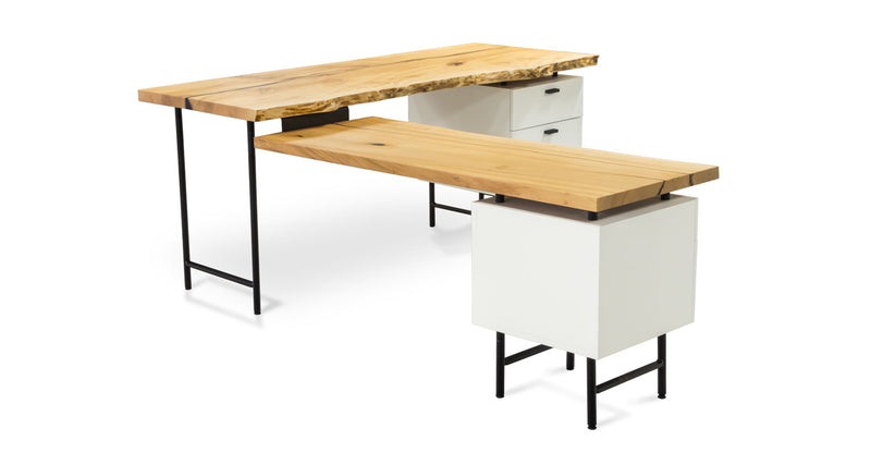 1114 Sycamore Live Edge L-Desk 72” x 28”, 57” x 20”