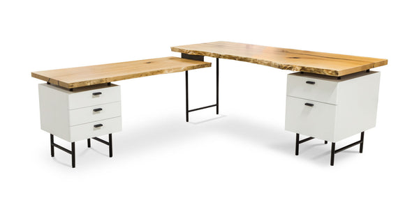 1121 Sycamore Live Edge L-Desk 72” x 28”, 57” x 20”